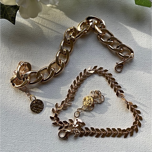 Two Gold Tone Bracelets. Stackable or Wear Alone. Paper Clip Bracelet. - Picture 4 of 5